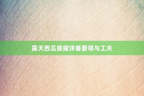 露天西瓜拔擢详备要领与工夫